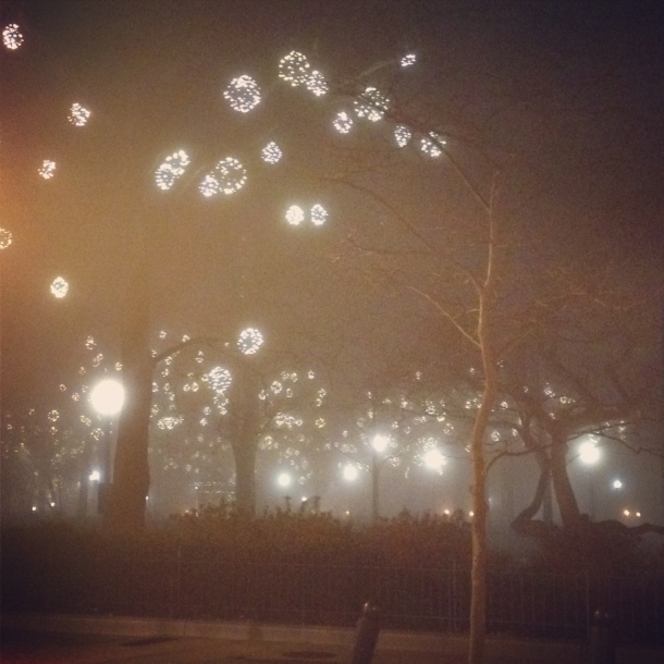 A foggy early morning on route to the studio.  Always adore the winter lights in Rittenhouse Square.